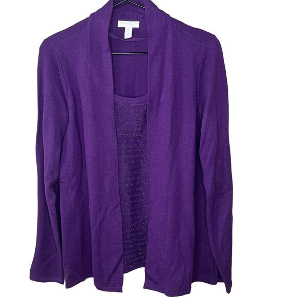 Charter Club Petites Womens PM Cardigan Blouse Combo Purple Metallic Weave - Picture 1 of 4